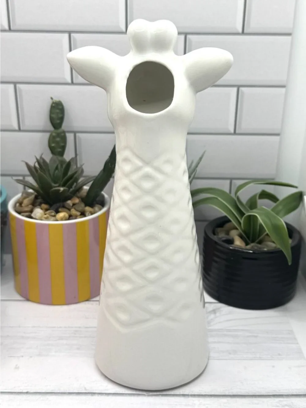 White Ceramic Giraffe Vase With Textured Design By Home Essentials & Beyond